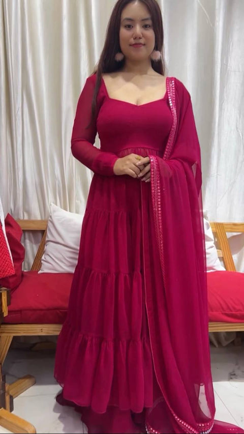 Pink Designer Party Wear Fancy Ruffles Gown, Dupatta & Plazzo Set – Elegant Festive Look Clothsvilla Main image