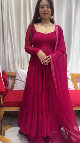 Pink Designer Party Wear Fancy Ruffles Gown, Dupatta & Plazzo Set – Elegant Festive Look Clothsvilla