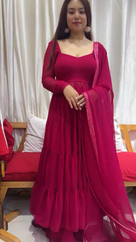 Pink Designer Party Wear Fancy Ruffles Gown, Dupatta & Plazzo Set – Elegant Festive Look Clothsvilla