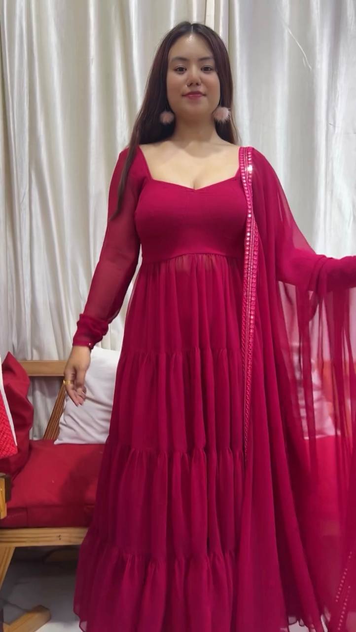 Pink Designer Party Wear Fancy Ruffles Gown, Dupatta & Plazzo Set – Elegant Festive Look Clothsvilla