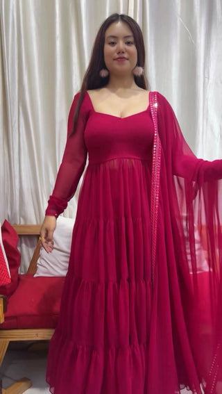 Pink Designer Party Wear Fancy Ruffles Gown, Dupatta & Plazzo Set – Elegant Festive Look Clothsvilla