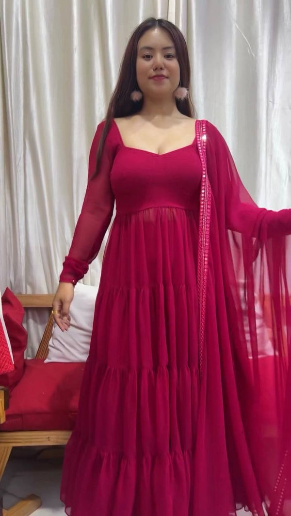Pink Designer Party Wear Fancy Ruffles Gown, Dupatta & Plazzo Set – Elegant Festive Look Clothsvilla