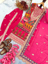 Load image into Gallery viewer, Pink Designer Party Wear Look Trending Printed Top, Dupatta &amp; Dhoti Set Clothsvilla