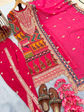 Load image into Gallery viewer, Pink Designer Party Wear Look Trending Printed Top, Dupatta &amp; Dhoti Set Clothsvilla