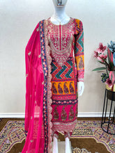 Load image into Gallery viewer, Pink Designer Party Wear Look Trending Printed Top, Dupatta &amp; Dhoti Set Clothsvilla