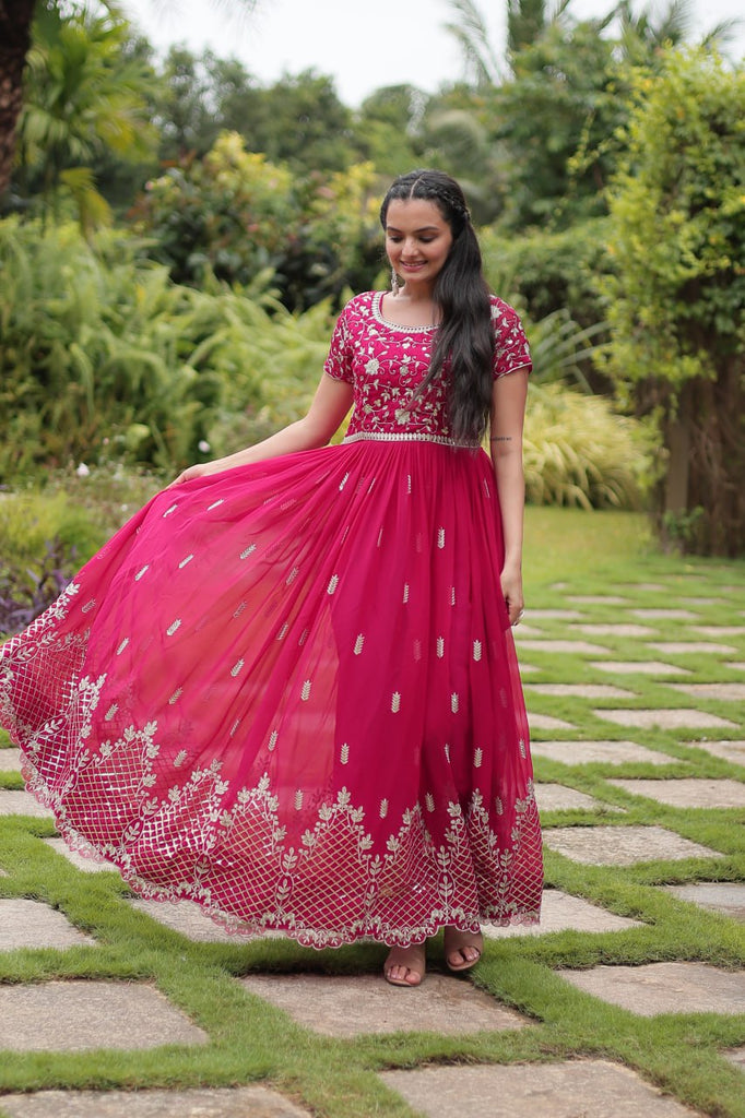 Pink Designer Readymade Gown with Zari & Sequins Embroidery ClothsVilla