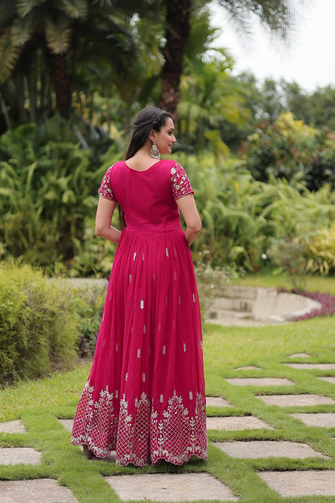 Pink Designer Readymade Gown with Zari & Sequins Embroidery ClothsVilla