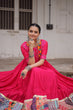 Load image into Gallery viewer, Pink Designer Roman Fabric Gown with Multicolor Thread, Mirror &amp; Maslin Crochet Work ClothsVilla