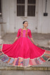 Load image into Gallery viewer, Pink Designer Roman Fabric Gown with Multicolor Thread, Mirror &amp; Maslin Crochet Work ClothsVilla