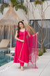 Load image into Gallery viewer, Pink Designer Romansilk Chanderi Anarkali Set with Mirror Lace Dupatta ClothsVilla