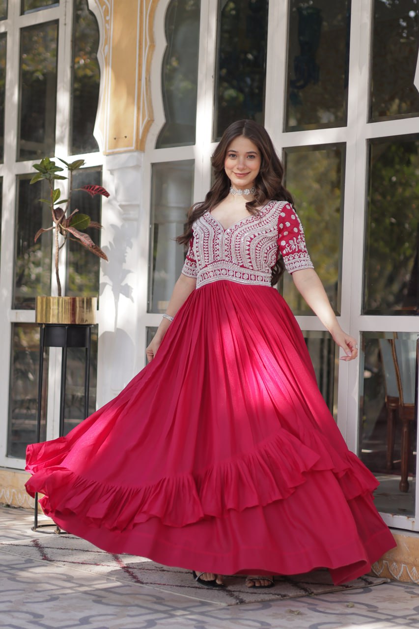 Pink Designer Star Georgette Kurti with Lehenga Set Embroidered Beads & Sequins Work Elegant Ethnic Wear ClothsVilla