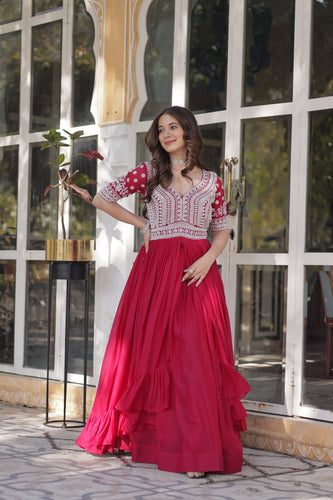 Pink Designer Star Georgette Kurti with Lehenga Set Embroidered Beads & Sequins Work Elegant Ethnic Wear ClothsVilla