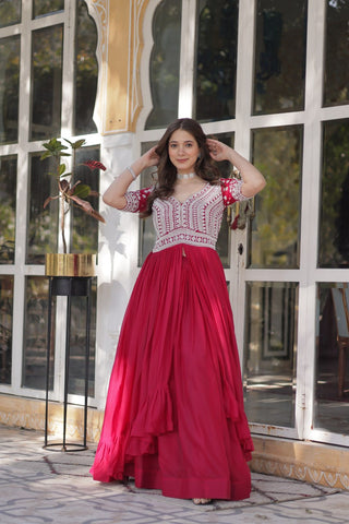 Pink Designer Star Georgette Kurti with Lehenga Set Embroidered Beads & Sequins Work Elegant Ethnic Wear ClothsVilla