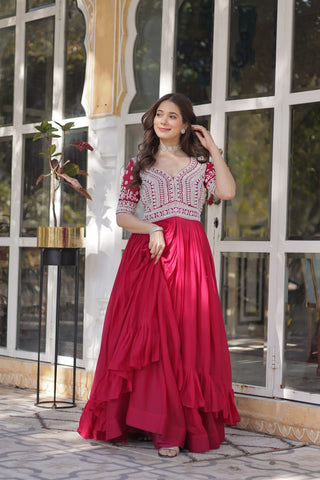 Pink Designer Star Georgette Kurti with Lehenga Set Embroidered Beads & Sequins Work Elegant Ethnic Wear ClothsVilla