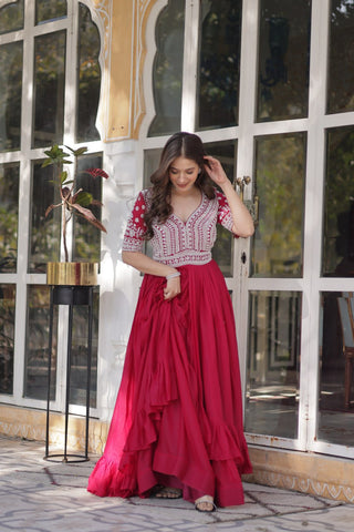 Pink Designer Star Georgette Kurti with Lehenga Set Embroidered Beads & Sequins Work Elegant Ethnic Wear ClothsVilla