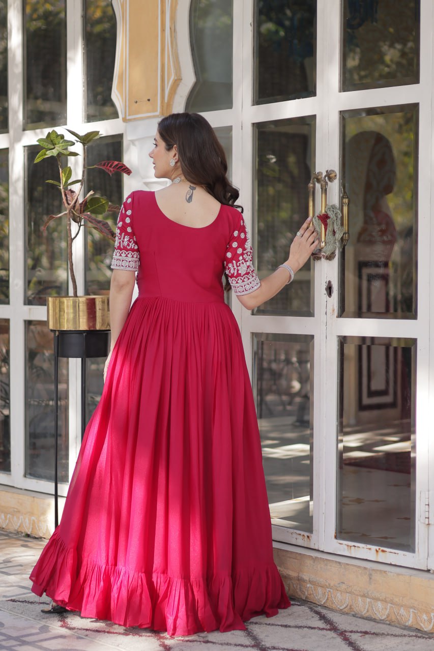 Pink Designer Star Georgette Kurti with Lehenga Set Embroidered Beads & Sequins Work Elegant Ethnic Wear ClothsVilla