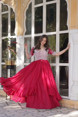 Pink Designer Star Georgette Kurti with Lehenga Set Embroidered Beads & Sequins Work Elegant Ethnic Wear ClothsVilla