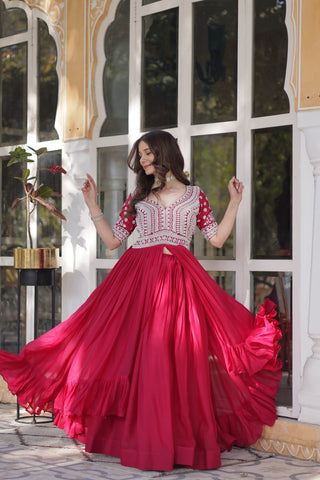 Pink Designer Star Georgette Kurti with Lehenga Set Embroidered Beads & Sequins Work Elegant Ethnic Wear ClothsVilla