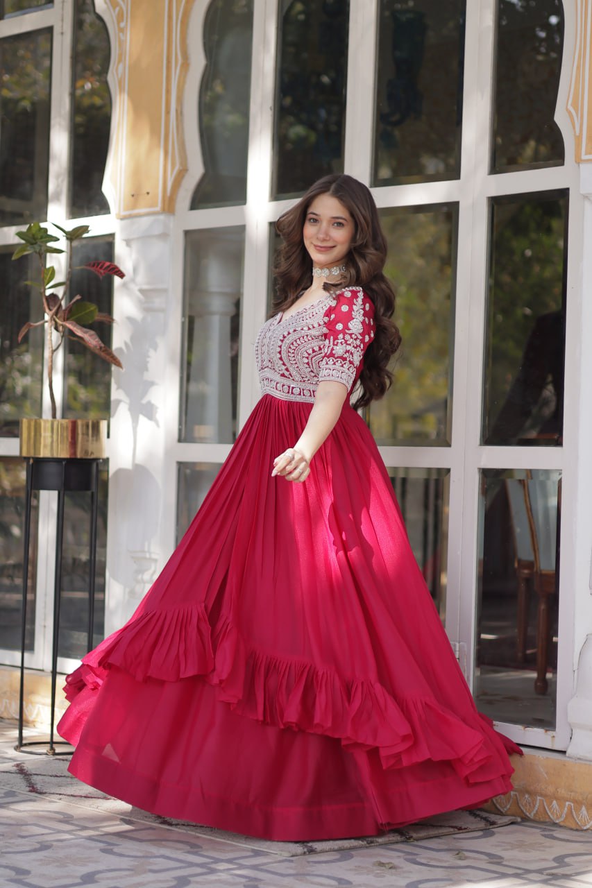 Pink Designer Star Georgette Kurti with Lehenga Set Embroidered Beads & Sequins Work Elegant Ethnic Wear ClothsVilla