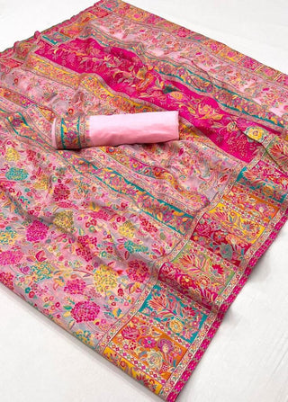 Pink Digital Print Elegant Bollywood Art Silk Saree with Zari Woven Border ClothsVilla