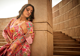 Pink Digital Print Elegant Bollywood Art Silk Saree with Zari Woven Border ClothsVilla