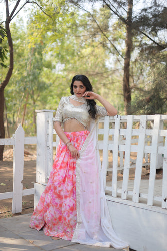 Pink Digital Printed Georgette Lehenga Choli ClothsVilla