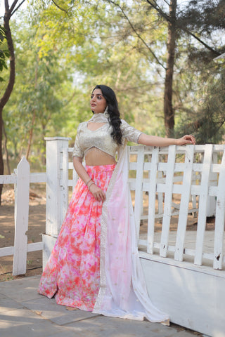Pink Digital Printed Georgette Lehenga Choli ClothsVilla