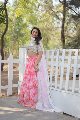 Pink Digital Printed Georgette Lehenga Choli ClothsVilla