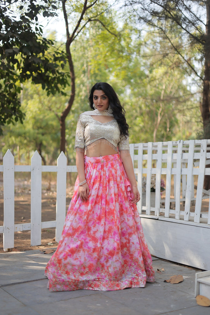 Pink Digital Printed Georgette Lehenga Choli ClothsVilla