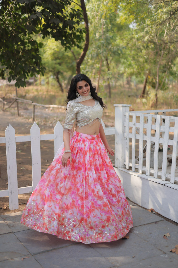 Pink Digital Printed Georgette Lehenga Choli ClothsVilla