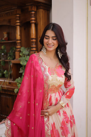 Pink Digital Printed Silk Anarkali Gown Clothsvilla