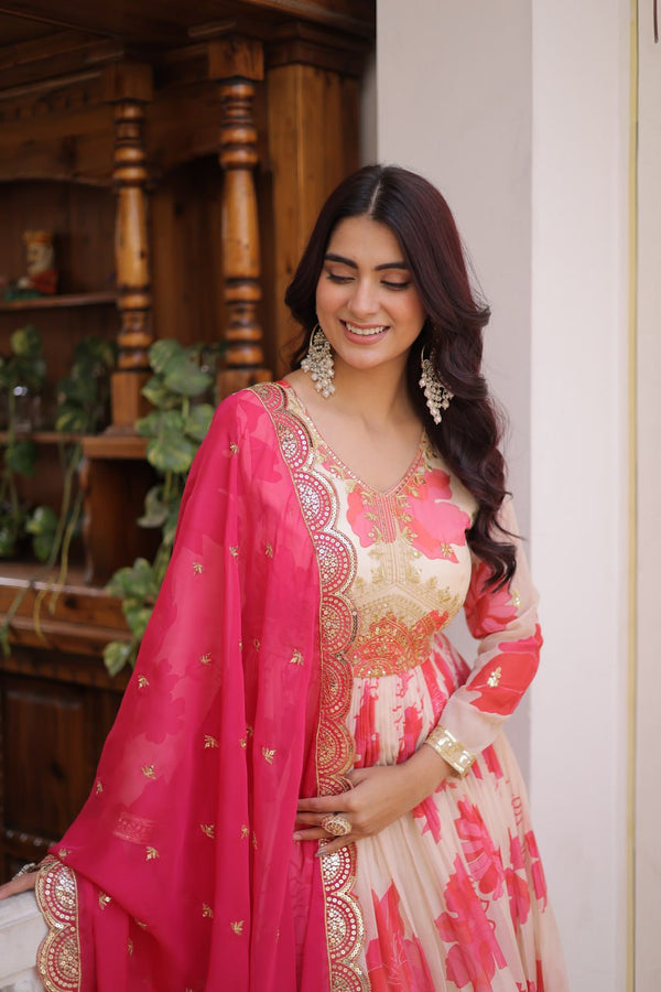 Pink Digital Printed Silk Anarkali Gown Clothsvilla