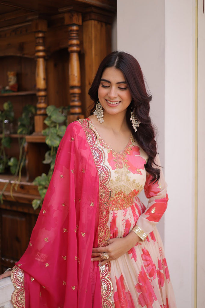 Pink Digital Printed Silk Anarkali Gown Clothsvilla