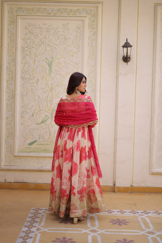 Pink Digital Printed Silk Anarkali Gown Clothsvilla