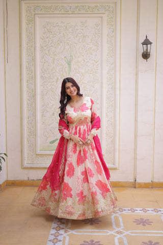 Pink Digital Printed Silk Anarkali Gown Clothsvilla