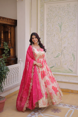 Pink Digital Printed Silk Anarkali Gown Clothsvilla