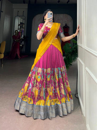 Pink Dola Kalamkari Print Lehenga Set ClothsVilla