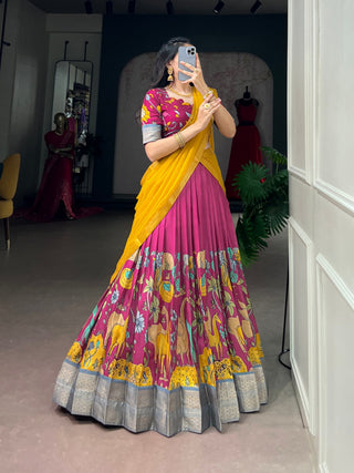 Pink Dola Kalamkari Print Lehenga Set ClothsVilla