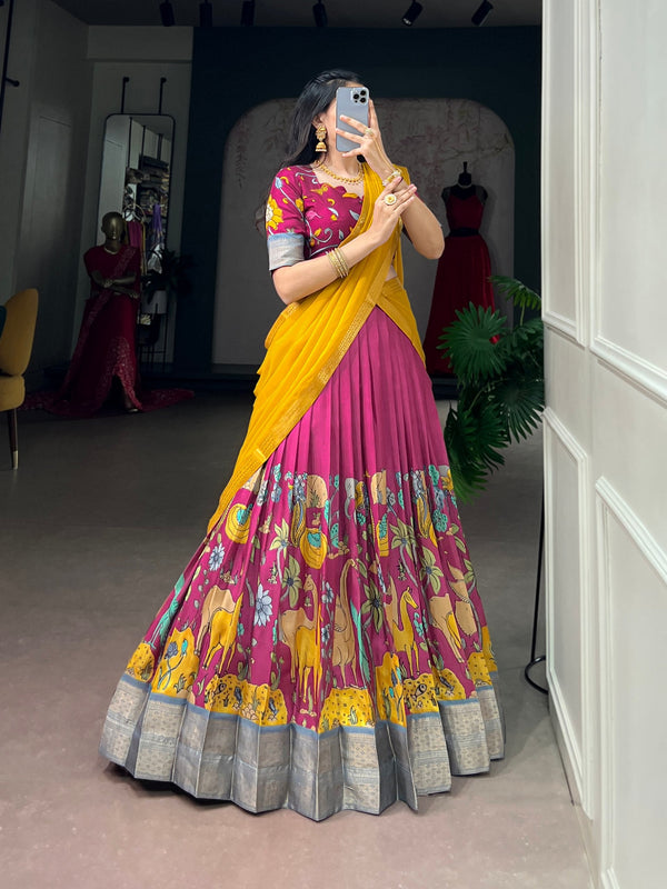 Pink Dola Kalamkari Print Lehenga Set ClothsVilla