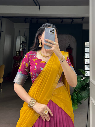 Pink Dola Kalamkari Print Lehenga Set ClothsVilla