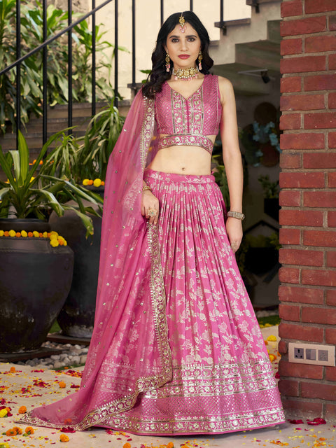 Pink Dola Silk Jacquard Embroidered Lehenga Choli Clothsvilla Main image