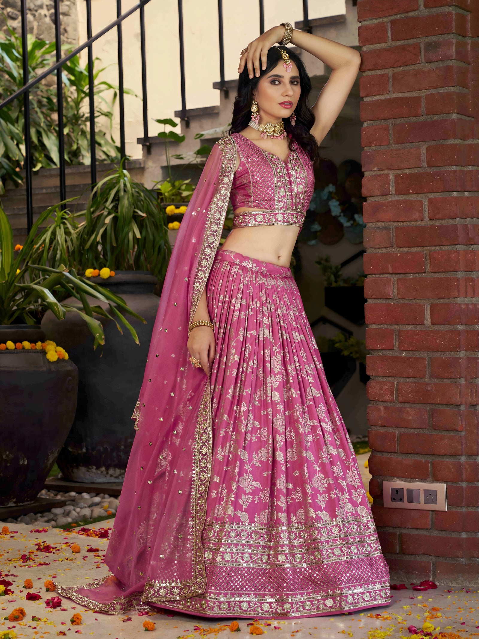 Pink Dola Silk Jacquard Embroidered Lehenga Choli Clothsvilla