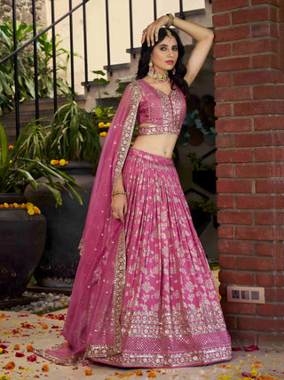 Pink Dola Silk Jacquard Embroidered Lehenga Choli Clothsvilla