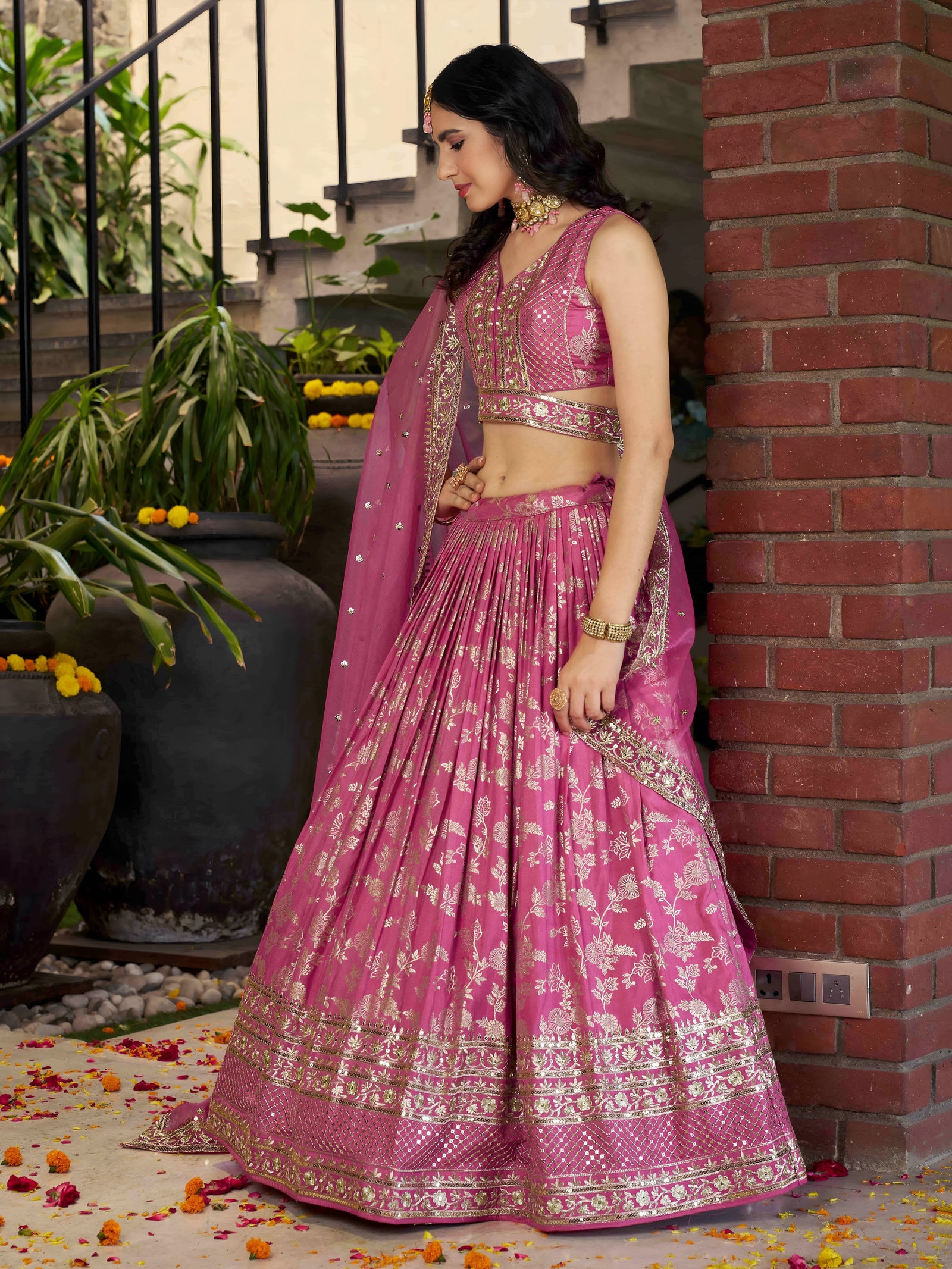 Pink Dola Silk Jacquard Embroidered Lehenga Choli Clothsvilla