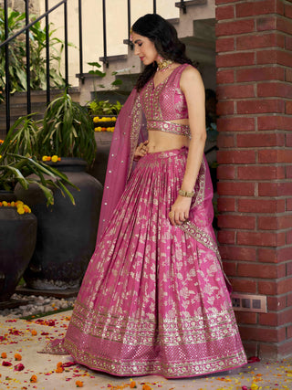 Pink Dola Silk Jacquard Embroidered Lehenga Choli Clothsvilla