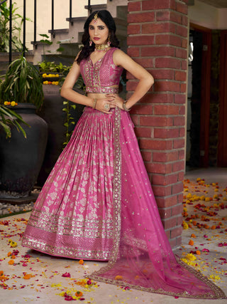 Pink Dola Silk Jacquard Embroidered Lehenga Choli Clothsvilla
