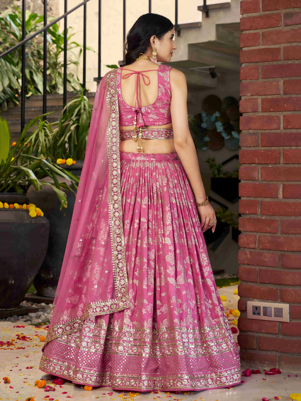 Pink Dola Silk Jacquard Embroidered Lehenga Choli Clothsvilla