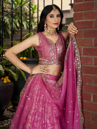 Pink Dola Silk Jacquard Embroidered Lehenga Choli Clothsvilla