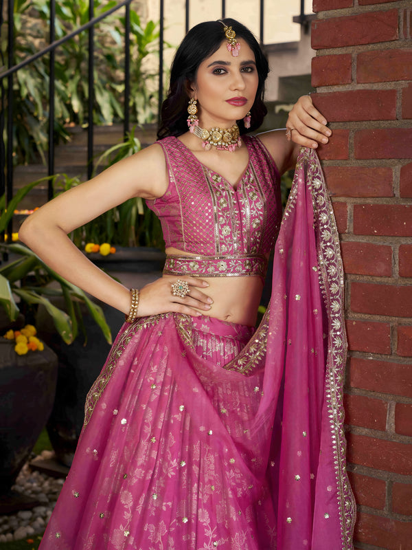 Pink Dola Silk Jacquard Embroidered Lehenga Choli Clothsvilla