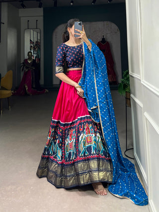 Pink Dola Silk Lehenga Choli with Patola Prints & Bandhej Dupatta – A Timeless Ethnic Ensemble